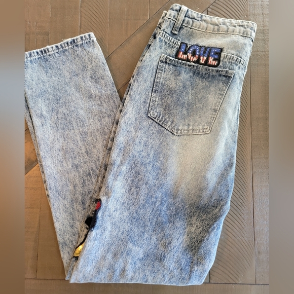Pixie And Diamond Acid Wash Womens Jeans With Patchwork Sequined Details - Picture 3 of 12